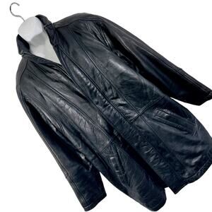 COLEBROOK! GORGEOUS BLACK GENUINE LEATHER STADIUM LENGTH JACKET, COAT! SZ M